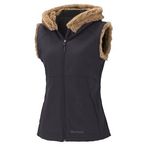 LIKE NEW Marmot Furlong Softshell Women's Vest Size Small Black Brown Fur Zip